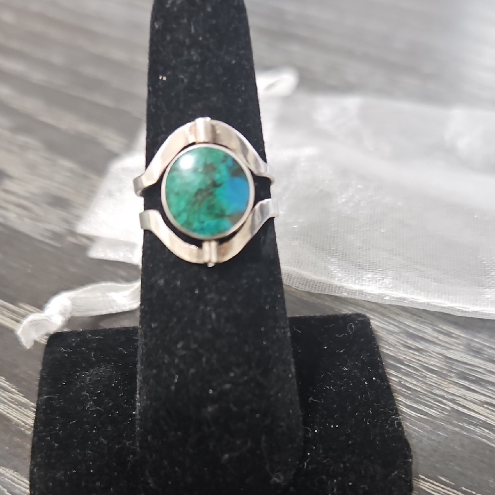 Silver Blue/Green Reversible Ring 7 - Picture 2 of 4